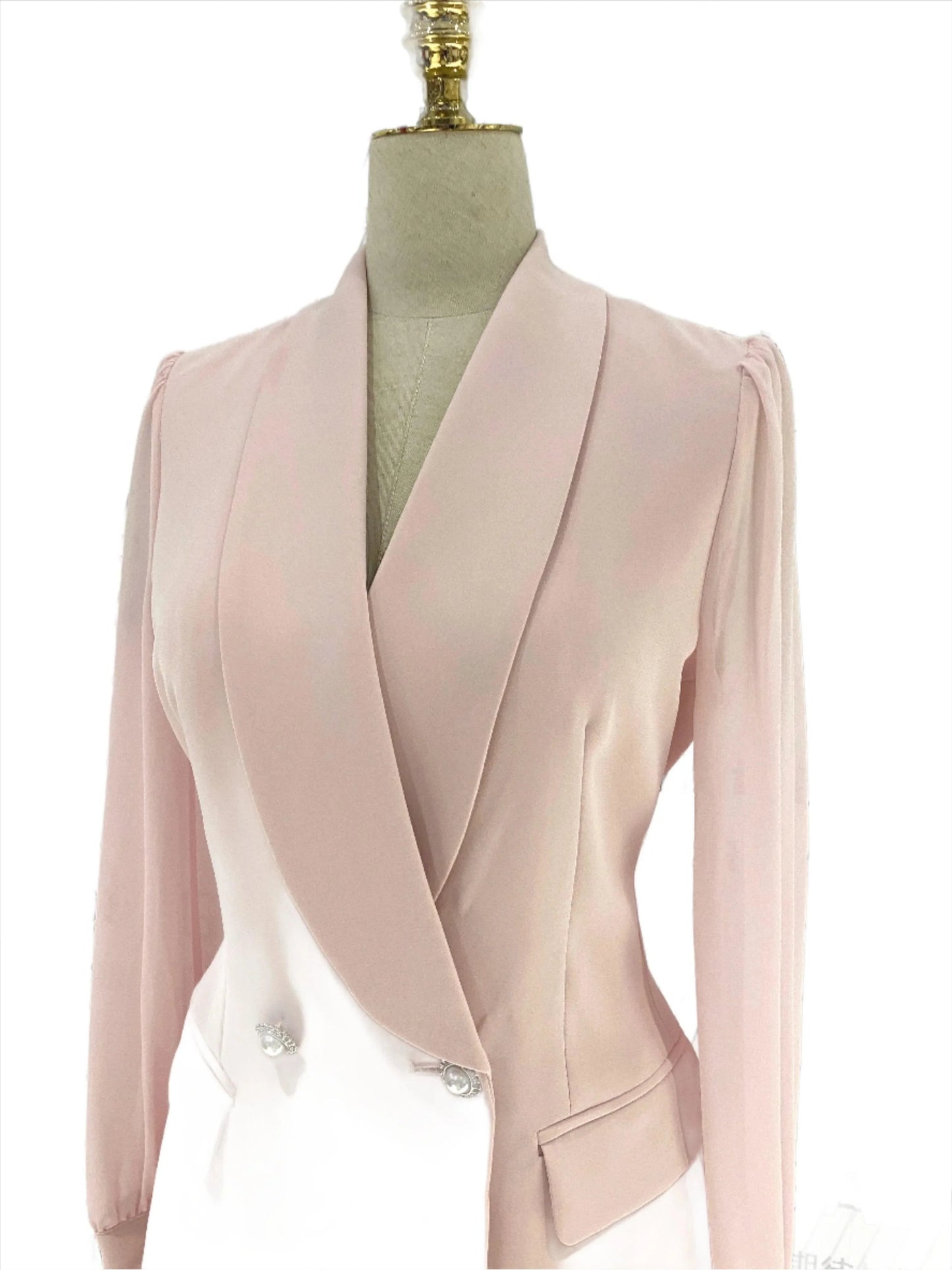 Belted Women Pant Suit, Spliced Sleeves -Guocali