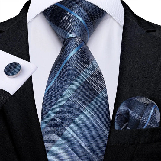 Blue Checked Necktie Set -Guocali