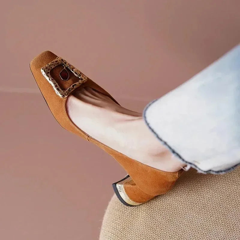 Buckle High Heel Leather Women Pumps -Guocali