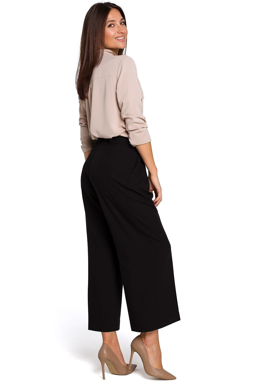 Professional Women Wide-Leg Pants – High-Rise Stretchable