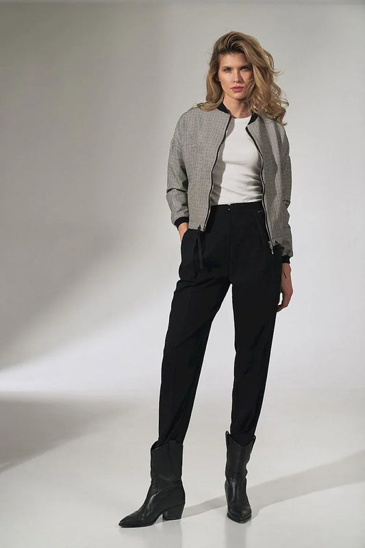 Women's Bomber Jacket - Lightweight Chic, Minimalist - Gray