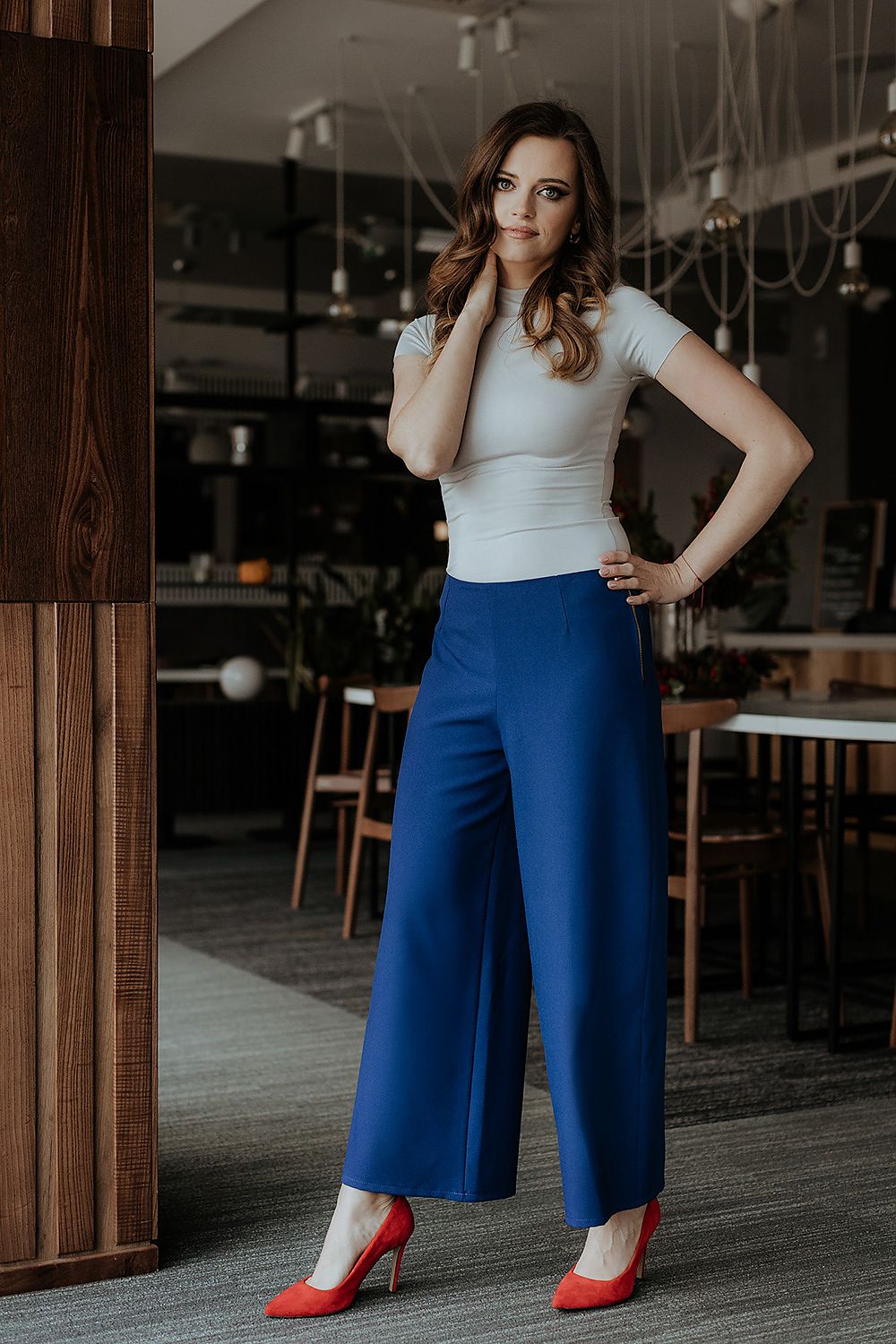 Chic Professional Women Cropped Wide-Leg Pants – High-Rise Stretchable