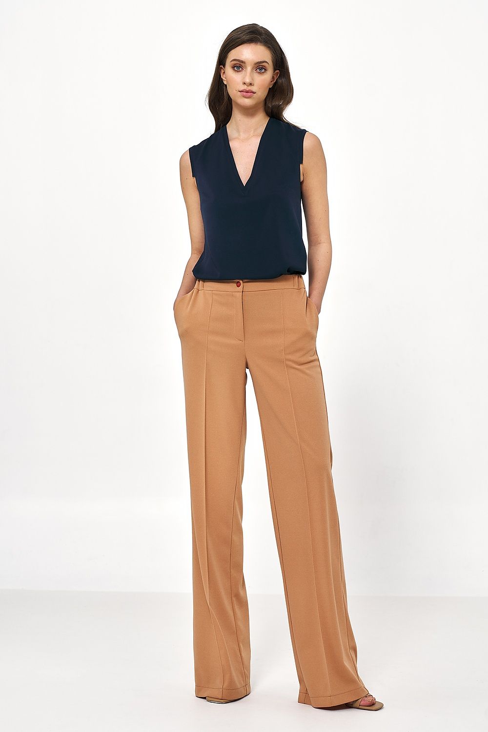 Elegant Women Wide-Leg Pants – High-Rise Button Front