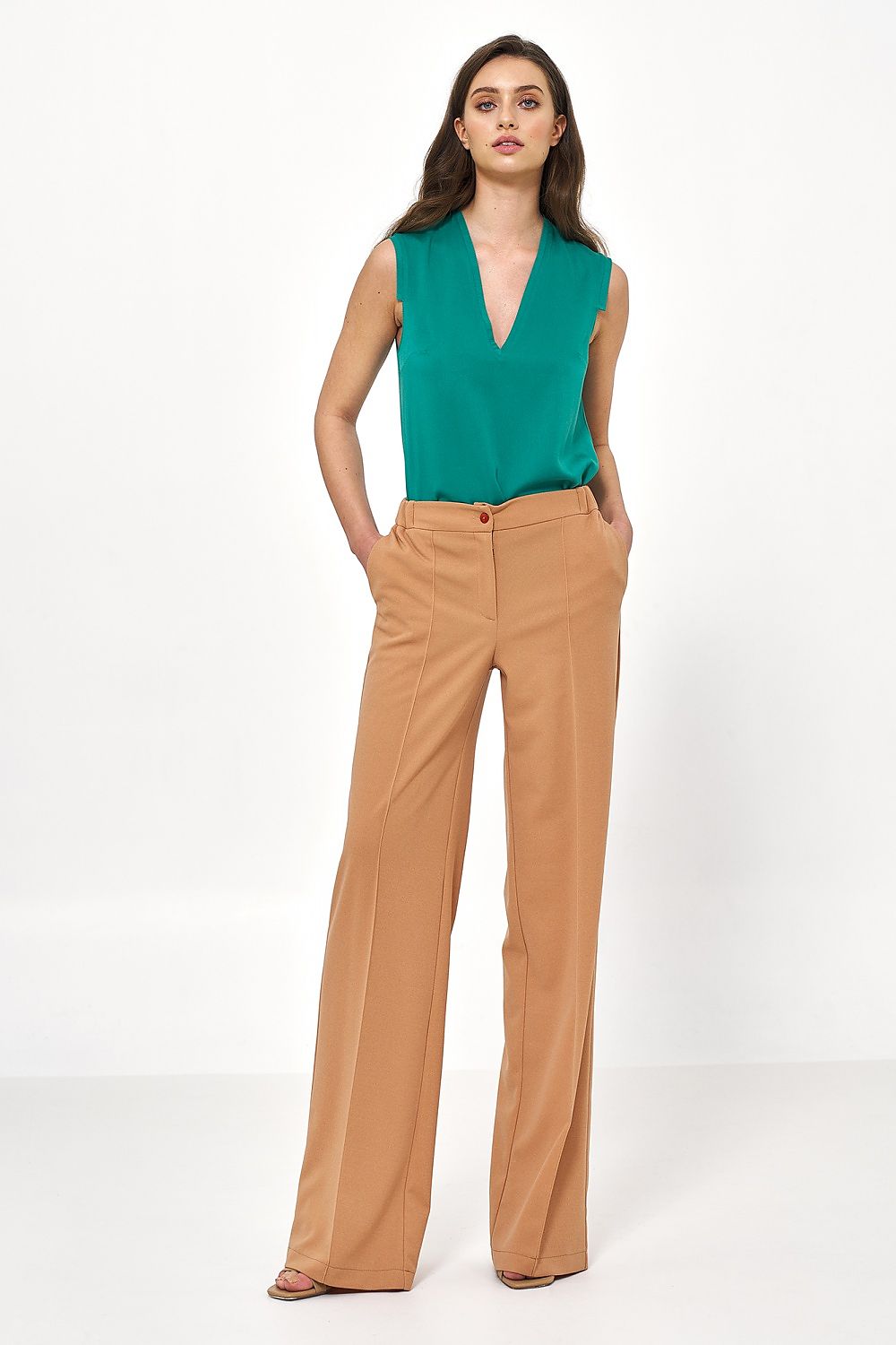 Elegant Women Wide-Leg Pants – High-Rise Button Front