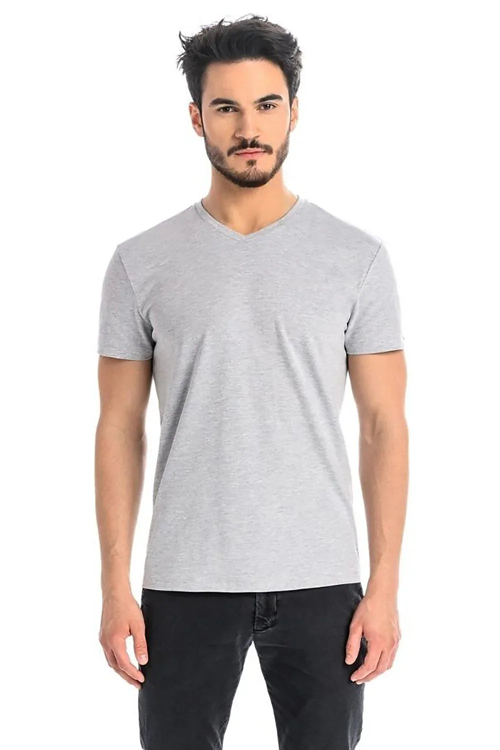 Men V-Neck Short-Sleeves T-Shirt – Stretchable - Gray