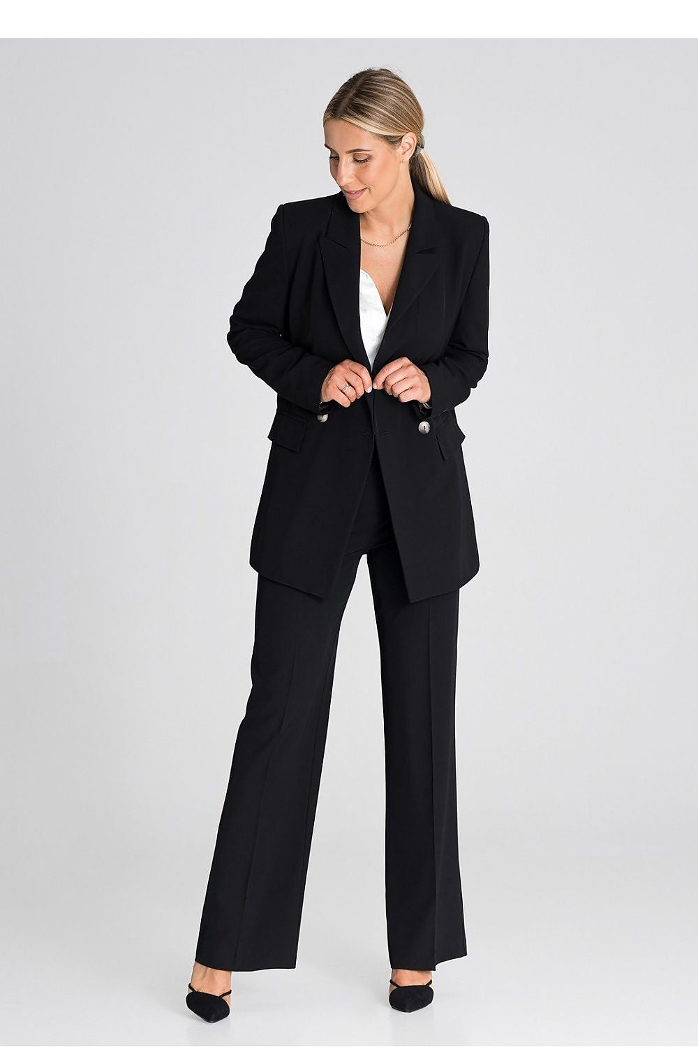 Professional Women's Wide-Leg Pants – High-Rise Button Front