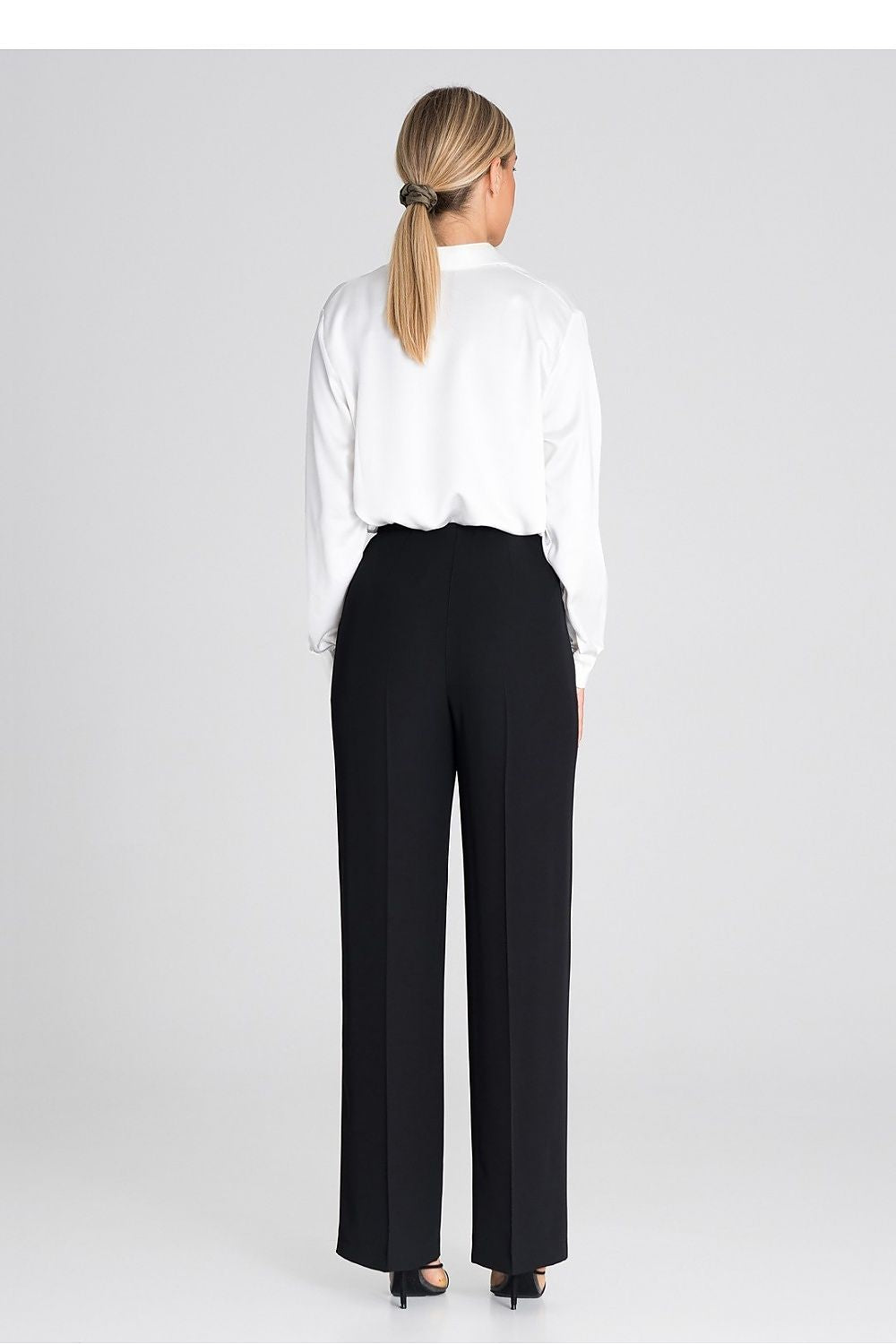 Professional Women's Wide-Leg Pants – High-Rise Button Front
