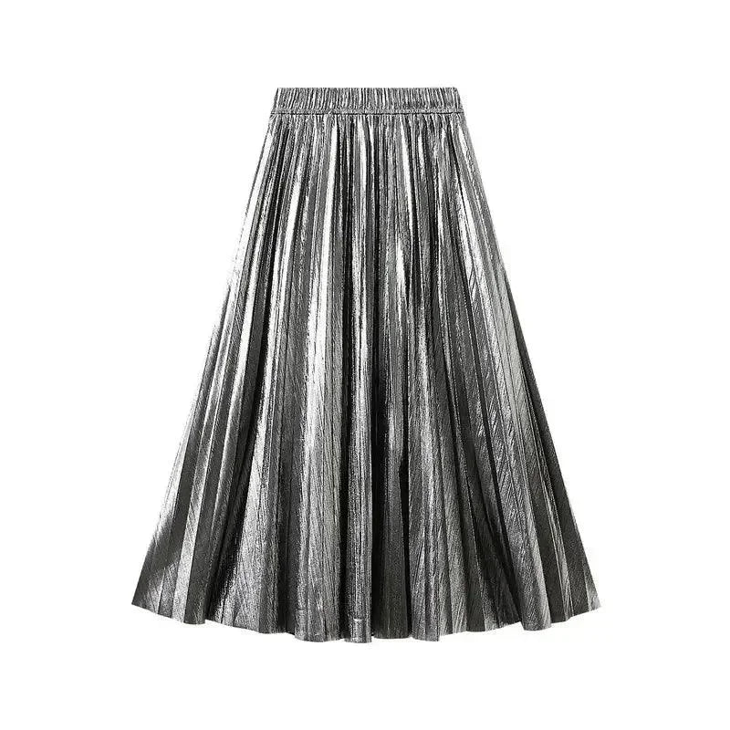 Elegant Metallic Pleated Skirt for Women -Guocali