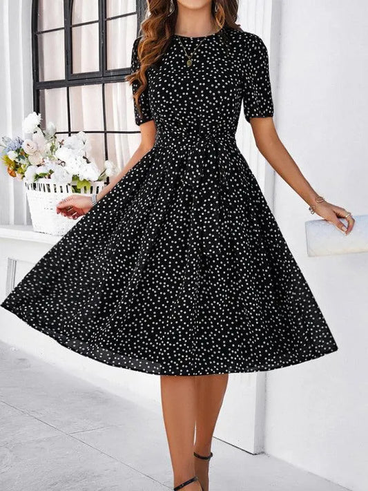 Elegant Polka Dot Print Strappy Dress -Guocali