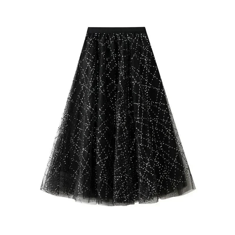 Elegant Sequin Pleated A-Line Skirt -Guocali