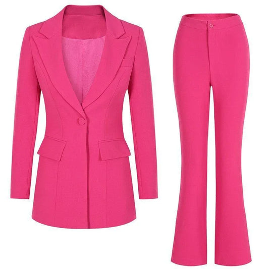 Flared Pant Suit - One Button Women Pantsuit -Guocali