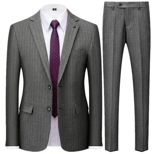 Grey Pinstriped Men Suit - Business Formal -Guocali