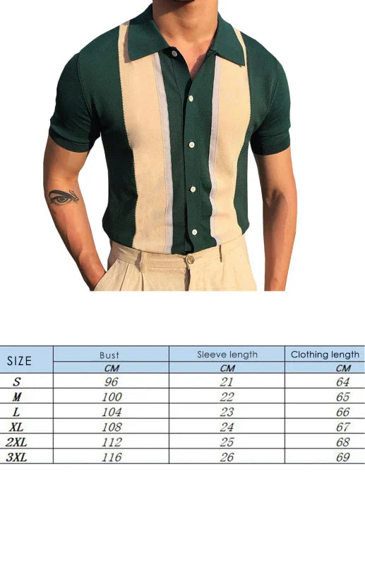 Men Short Sleeves Button-Down Casual Polo Shirt – Lightweight - Green, Beige