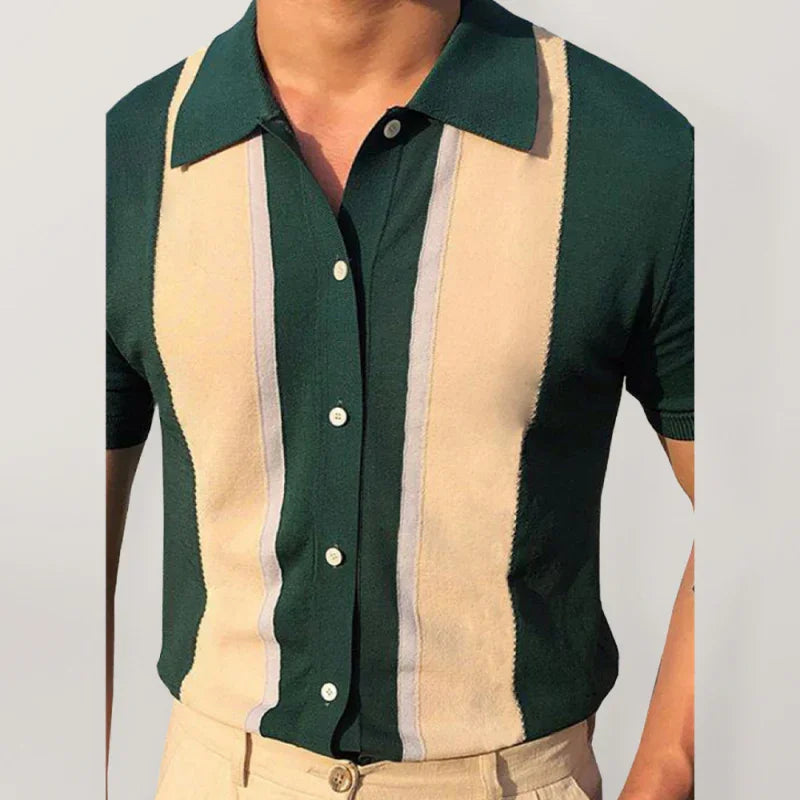 Men Short Sleeves Button-Down Casual Polo Shirt – Lightweight - Green, Beige