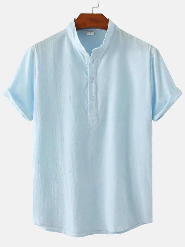 Men Casual Cotton Mandarin Collar Shirt – Breathable - Blue