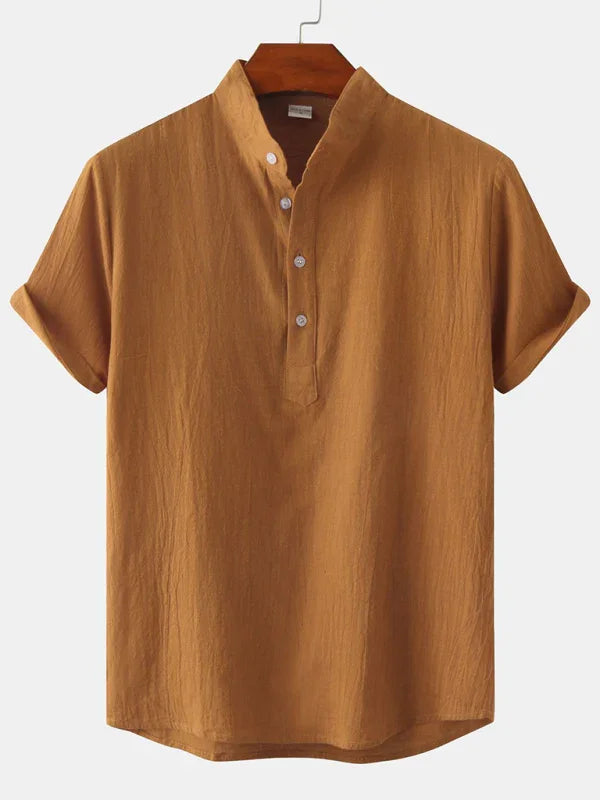 Men Casual Cotton Mandarin Collar Shirt – Breathable - Blue