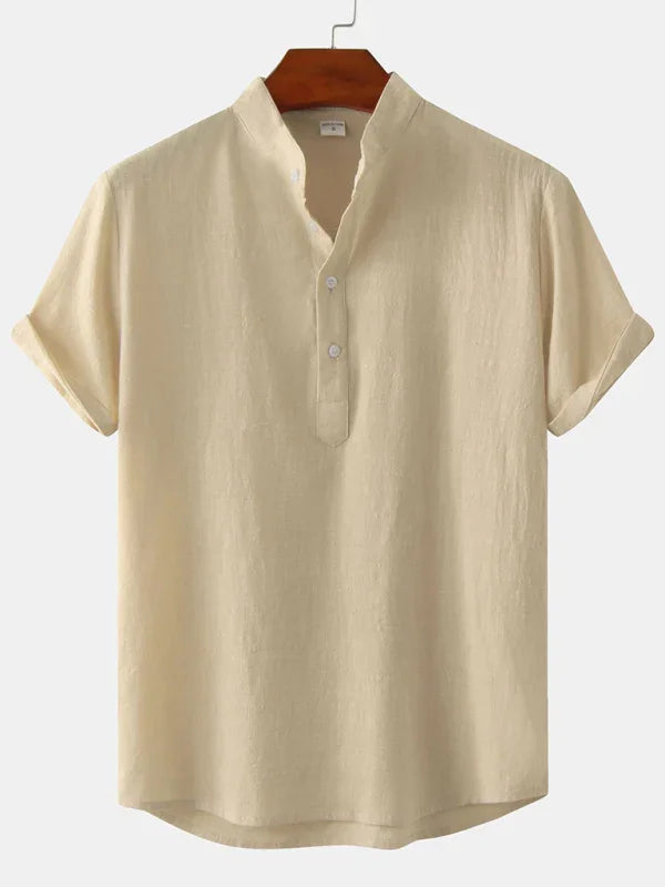 Men Casual Cotton Mandarin Collar Shirt – Breathable - Blue