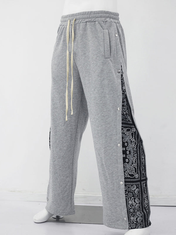 Sporty Men's Wide Leg Pants – Mid Rise Button Finish