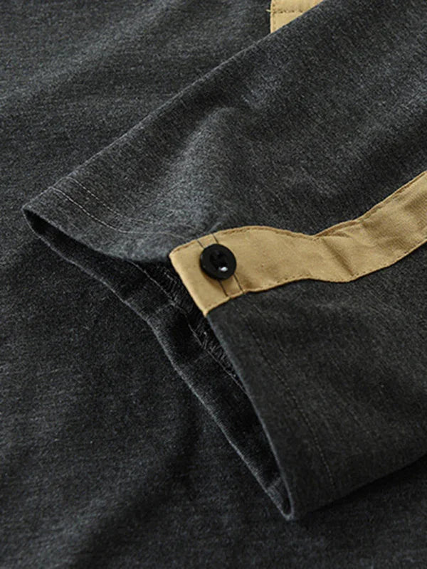 Men Henley Long-Sleeves T-Shirt – Breathable - Green, Beige