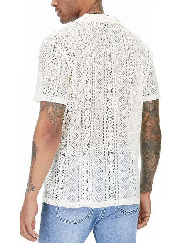 Men Casual Short Sleeves Cotton Button-Down Shirt – Breathable - Beige