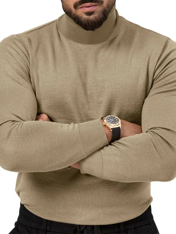 Men Turtleneck Long-Sleeves T-Shirt – Breathable - Red