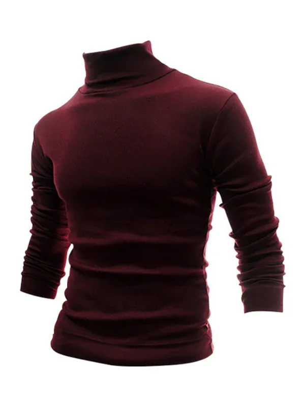 Men Turtleneck Long-Sleeves T-Shirt – Breathable - Red