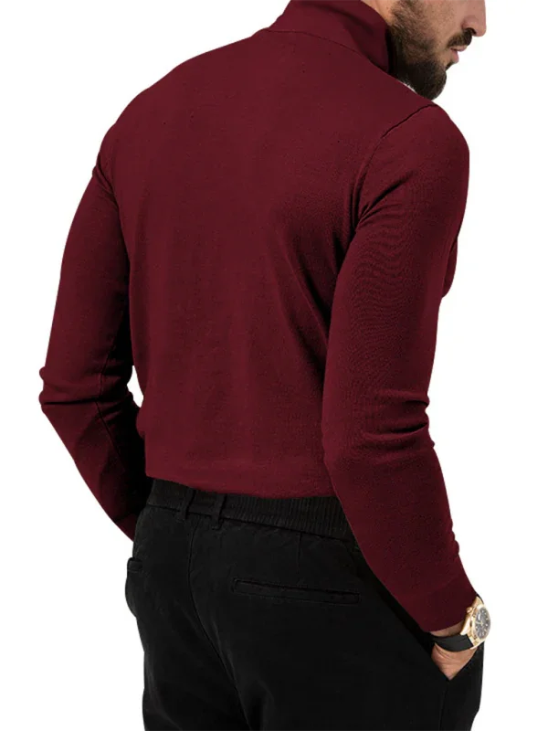 Men Turtleneck Long-Sleeves T-Shirt – Breathable - Red