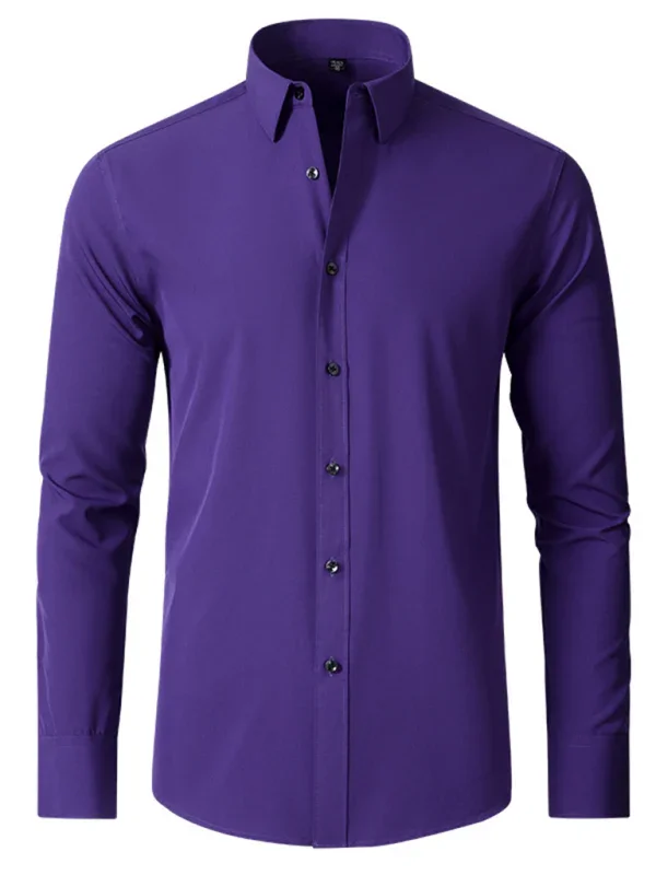 Men Long Sleeves Regular Fit Button-Down Shirt – Wrinkle-Resistant - Navy, Blue