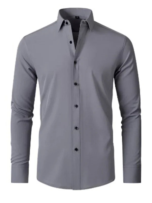 Men Long Sleeves Regular Fit Button-Down Shirt – Wrinkle-Resistant - Navy, Blue