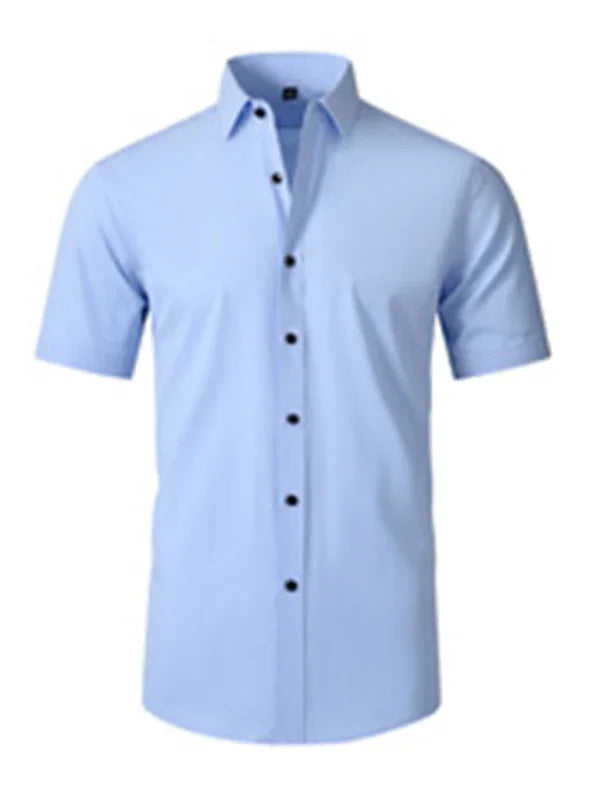 Men Short Sleeves Button-Down Regular Fit Dress Shirt – Wrinkle-Resistant - Purple