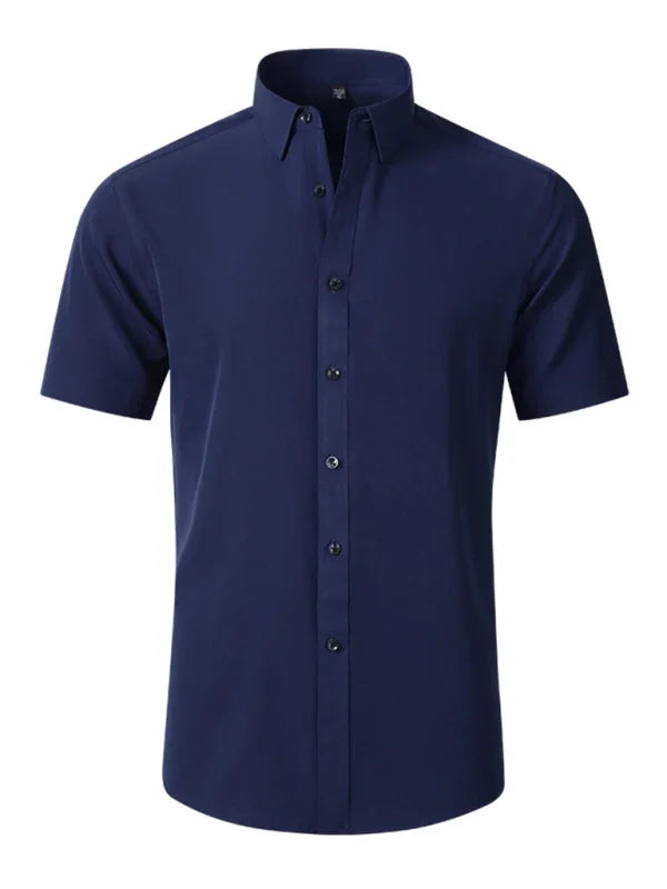 Men Short Sleeves Button-Down Regular Fit Dress Shirt – Wrinkle-Resistant - Purple