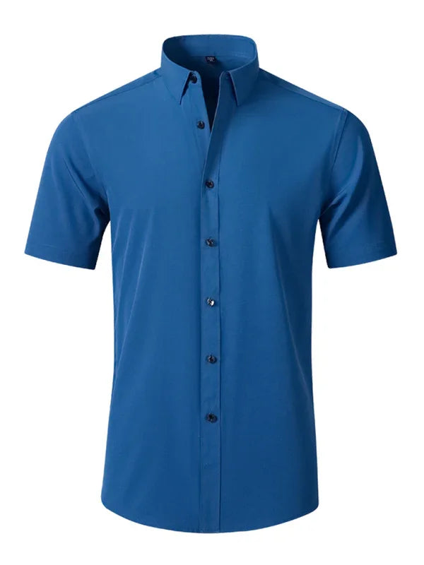 Men Short Sleeves Button-Down Regular Fit Dress Shirt – Wrinkle-Resistant - Purple