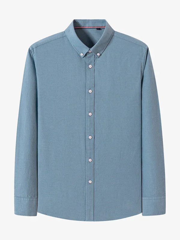 Men Button-Down Cotton Long Sleeves Casual Oxford Shirt – Breathable - White
