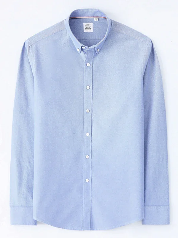 Men Button-Down Cotton Long Sleeves Casual Oxford Shirt – Breathable - White