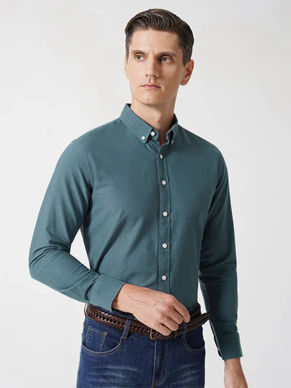 Men Button-Down Cotton Long Sleeves Casual Oxford Shirt – Breathable - White