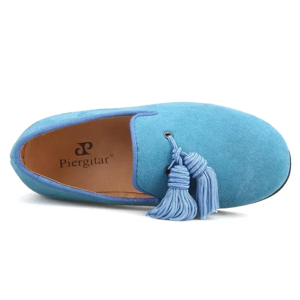 Kids Loafers Sky Blue Suede Kids' Tassel Loafers -Guocali