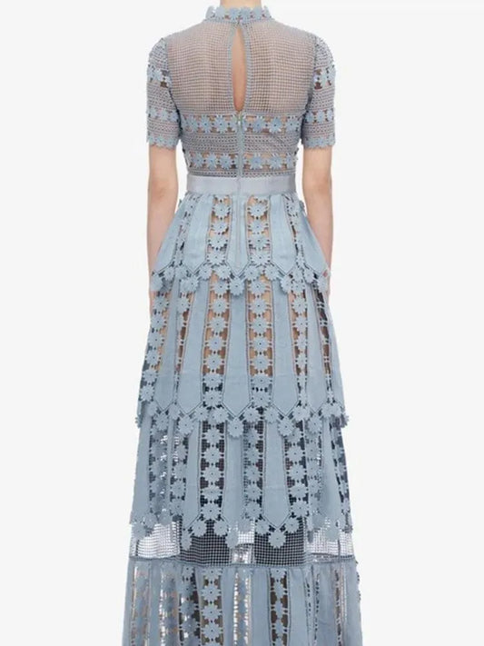 Lace Patchwork Backless Party Dress -Guocali