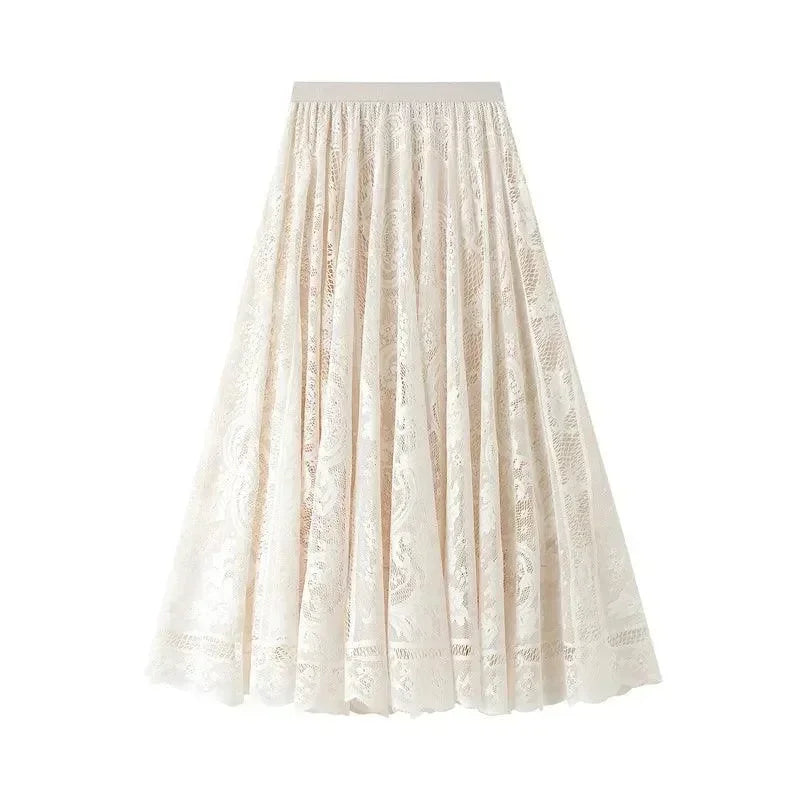Lace Skirt Solid Color A-Line Women’s Casual Skirt -Guocali
