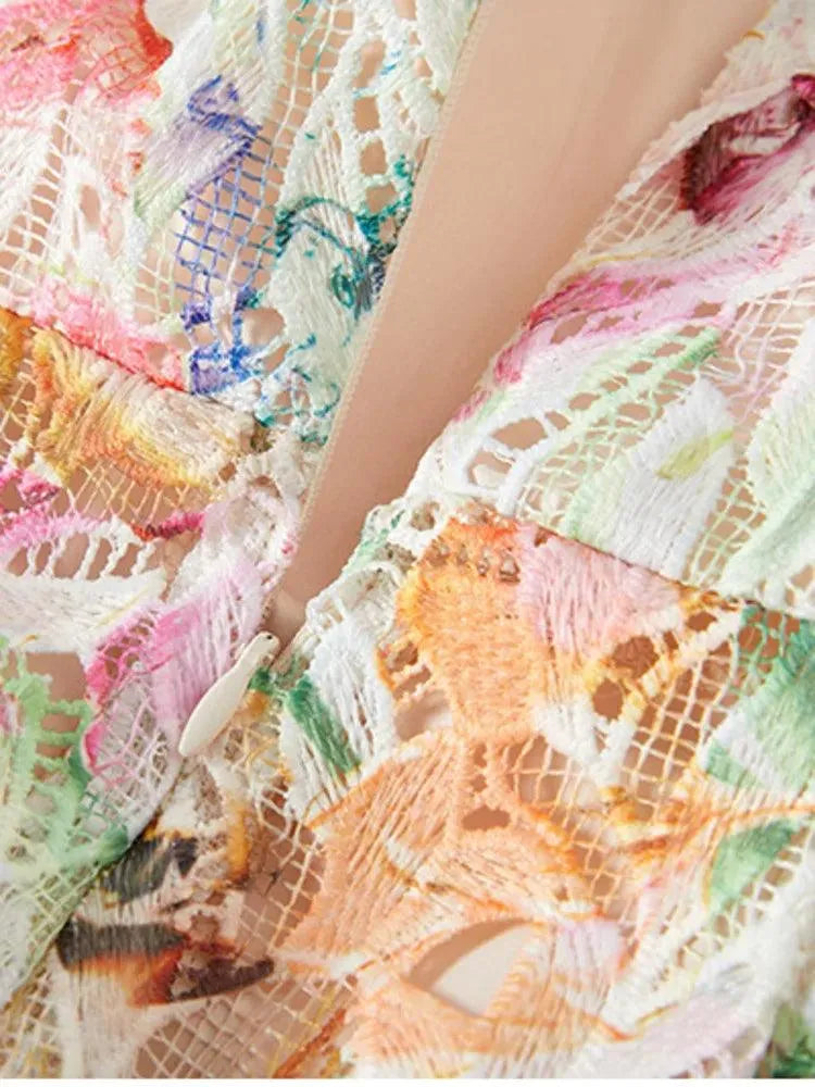 Long Printed 3D Flower Dress -Guocali