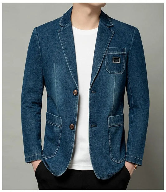 Men Blazer - Casual Denim Blazer -Guocali