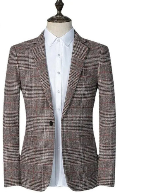 Men Blazer - Plaid Formal Blazer -Guocali