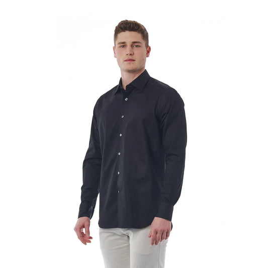 Men Cotton Long Sleeves Regular Fit Point Collar Dress Shirt – Breathable - Black -Guocali