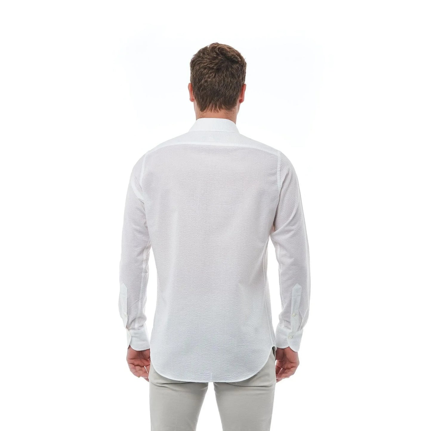 Men Cotton Long Sleeves Regular Fit Point Collar Dress Shirt – Breathable - White -Guocali
