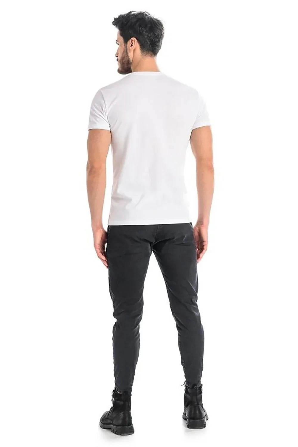 Men Crew-Neck Short-Sleeves T-Shirt – Stretchable - White -Guocali