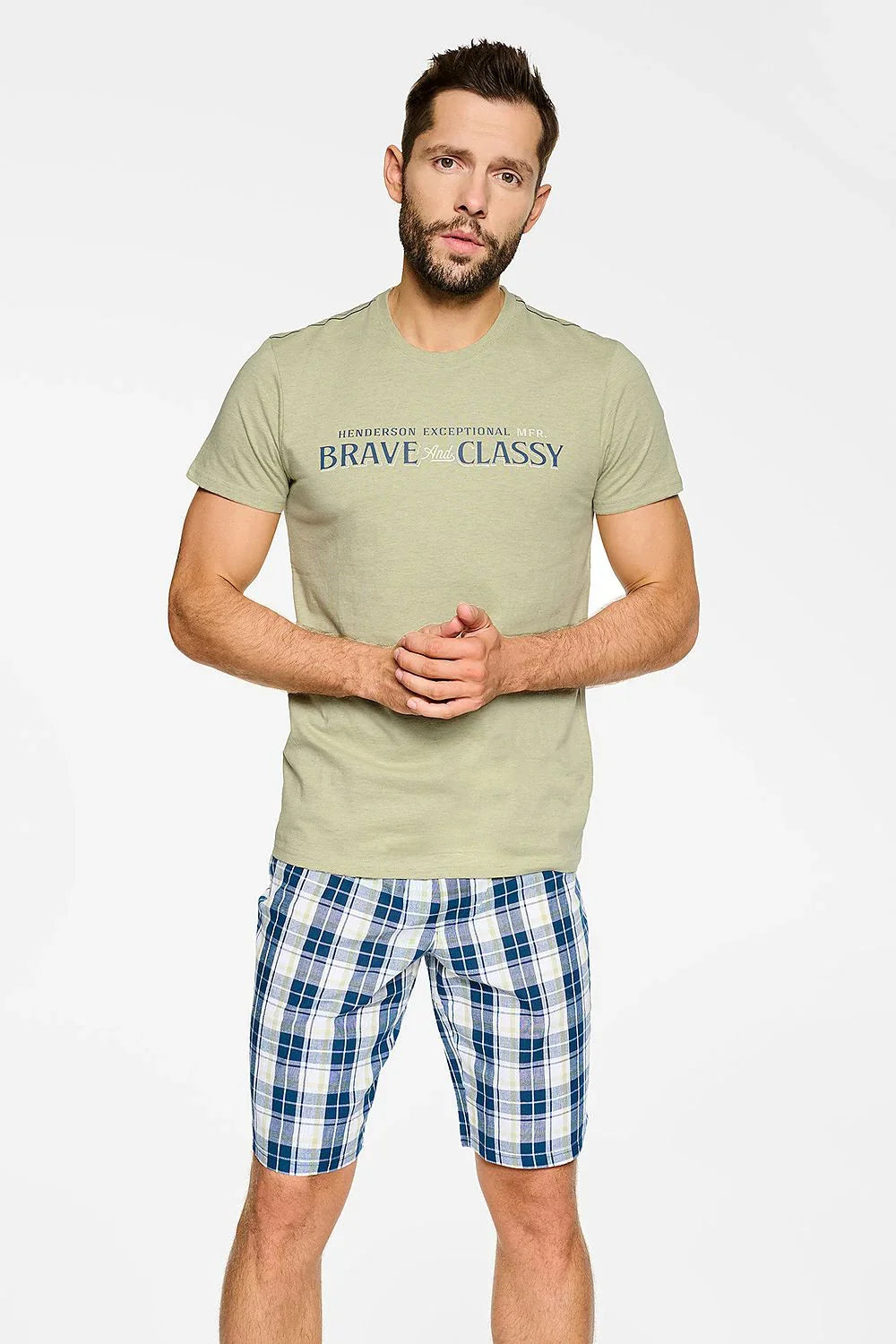 Men Pajama Shorts Set – Logo, Checkered, Solid - Green, Blue, White -Guocali