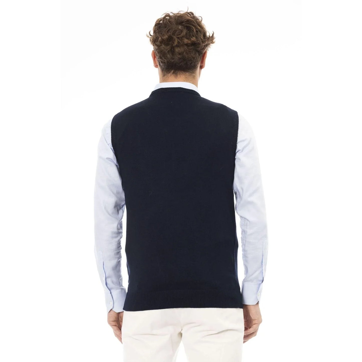 Men Sweater Vest - Lightweight - V-Neck Navy -Guocali