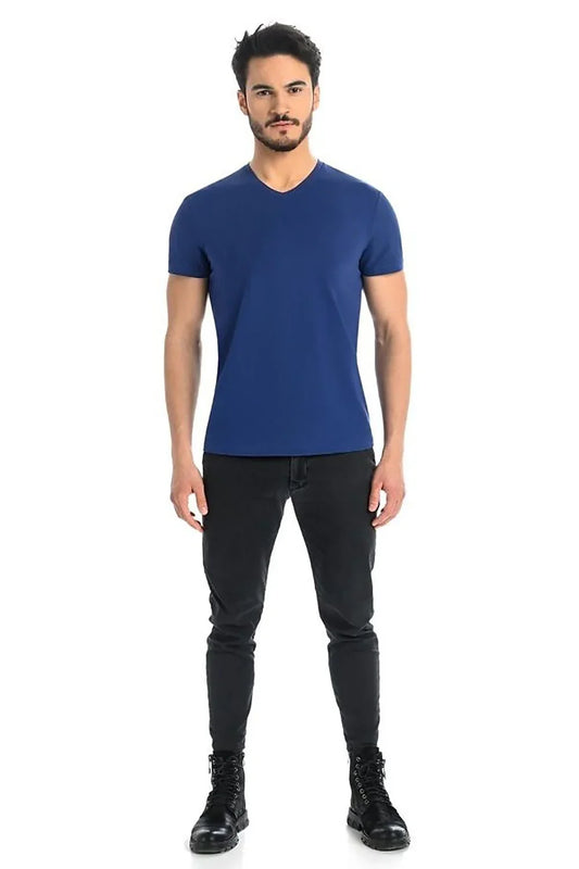 Men V-Neck Short-Sleeves T-Shirt – Breathable - Blue -Guocali