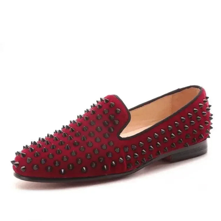 Velvet Women Loafers with Spikes -Guocali