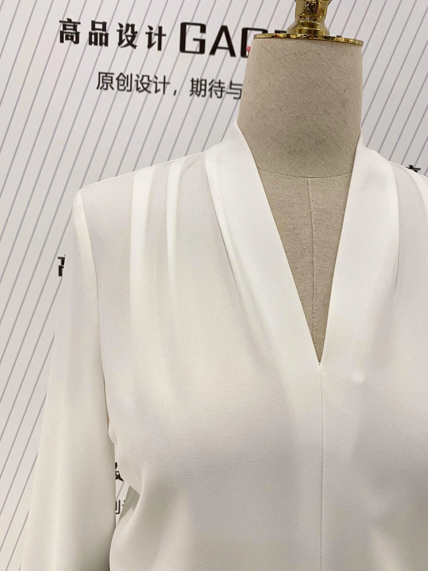 White Chiffon Women Blouse, V-neck -Guocali