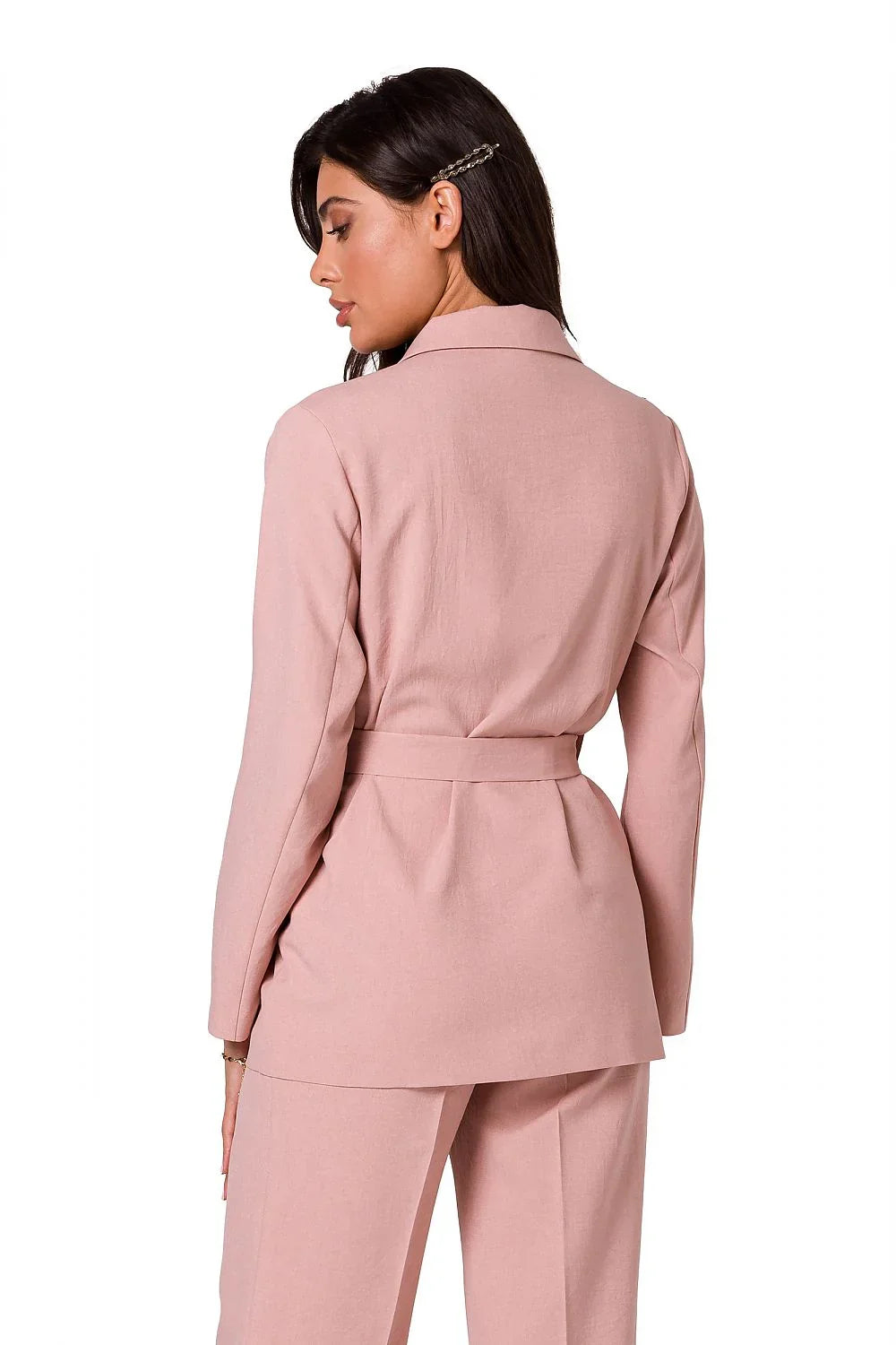 Women Blazer - Breathable - Wrap, Belted - Pink -Guocali